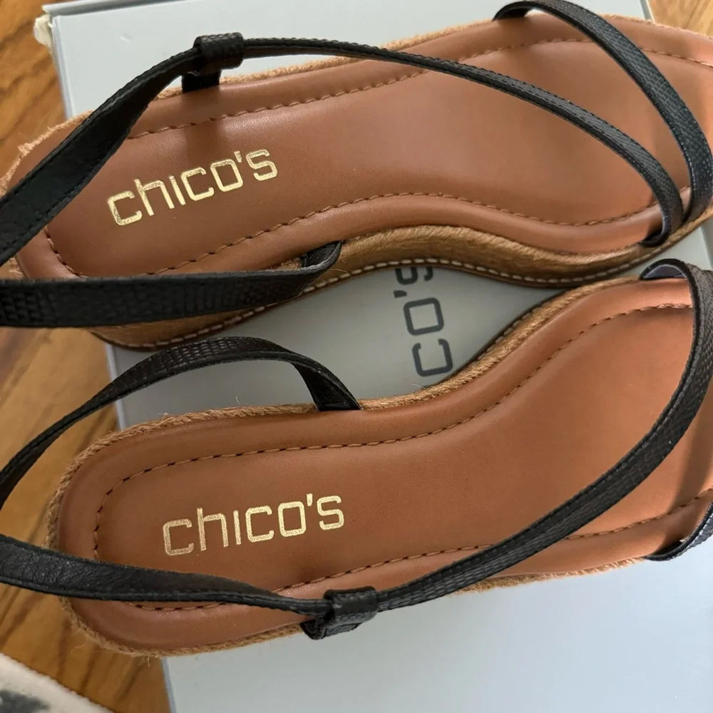 NWT Chicos Leather Wedge Espadrille Strappy Sandals / Heels! 7.5